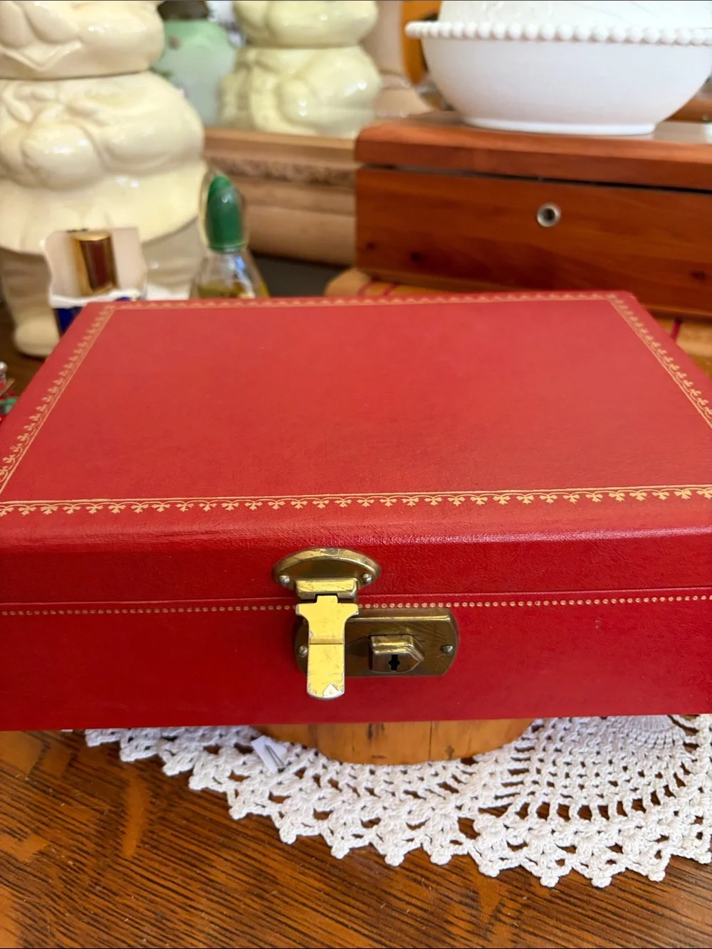 Classic Red Jewelry Organizer Box with Gold Hardware